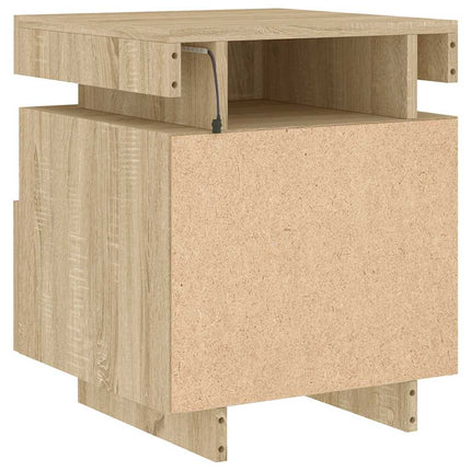 Sängbord med LED-belysning sonoma-ek 40x39x48,5 cm