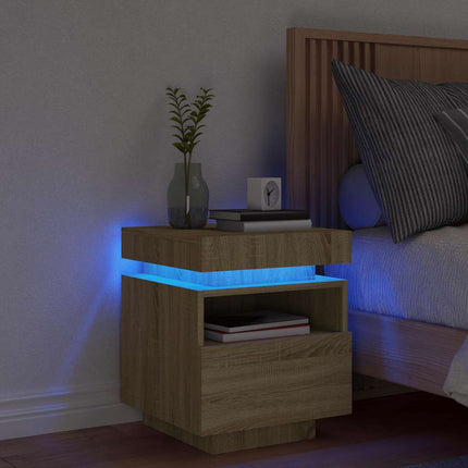 Sängbord med LED-belysning sonoma-ek 40x39x48,5 cm