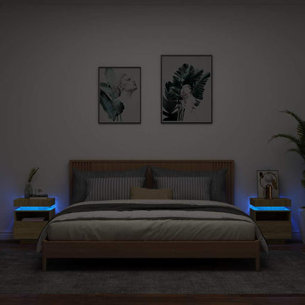 Sängbord med LED-belysning 2 st sonoma-ek 40x39x48,5 cm
