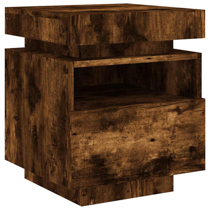 Sängbord med LED-belysning 2 st rökfärgad ek 40x39x48,5 cm