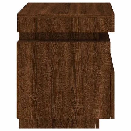 Sängbord med LED-belysning brun ek 40x39x48,5 cm