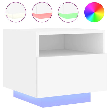Sängbord med LED-lampor vit 40x39x37 cm