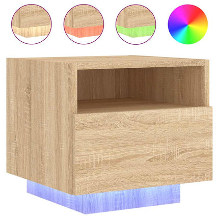 Sängbord med LED-lampor sonoma-ek 40x39x37 cm
