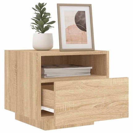 Sängbord med LED-lampor sonoma-ek 40x39x37 cm