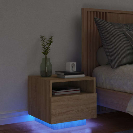 Sängbord med LED-lampor sonoma-ek 40x39x37 cm