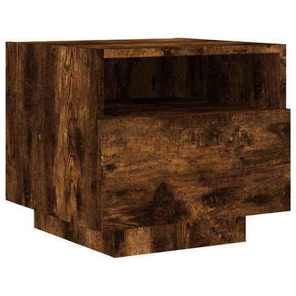 Sängbord med LED-lampor rökfärgad ek 40x39x37 cm