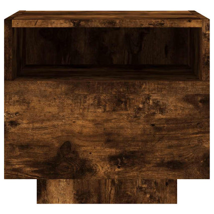 Sängbord med LED-lampor rökfärgad ek 40x39x37 cm