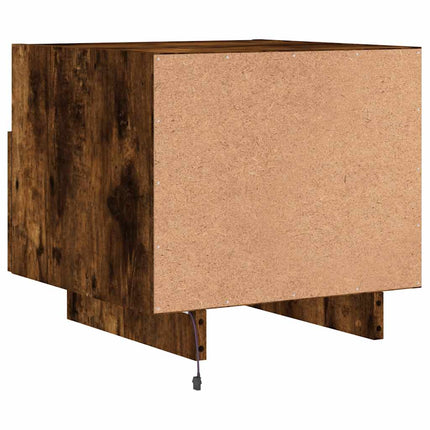 Sängbord med LED-lampor rökfärgad ek 40x39x37 cm