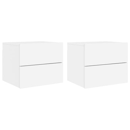 Väggmonterade sängbord med LED-lampor 2 st vit