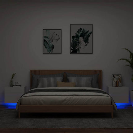 Väggmonterade sängbord med LED-lampor 2 st vit