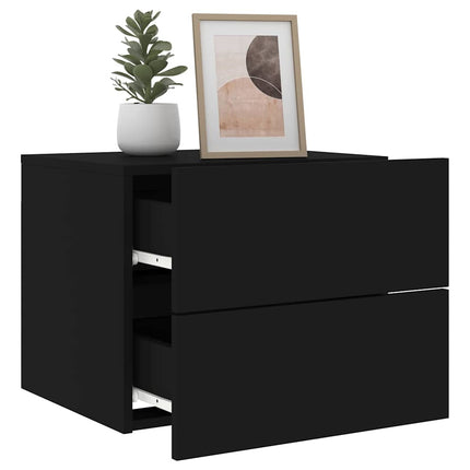 Väggmonterade sängbord med LED-lampor 2 st svart