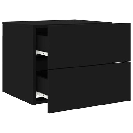 Väggmonterade sängbord med LED-lampor 2 st svart