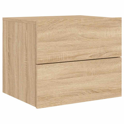 Väggmonterat sängbord med LED-lampor sonoma-ek