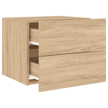 Väggmonterat sängbord med LED-lampor sonoma-ek
