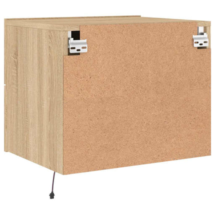 Väggmonterat sängbord med LED-lampor sonoma-ek
