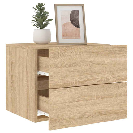 Väggmonterade sängbord med LED-lampor 2 st sonoma-ek