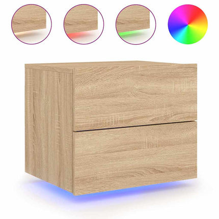 Väggmonterade sängbord med LED-lampor 2 st sonoma-ek
