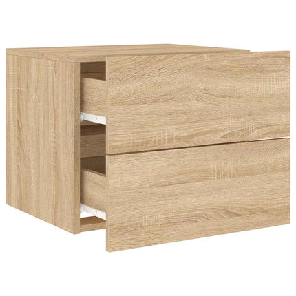 Väggmonterade sängbord med LED-lampor 2 st sonoma-ek