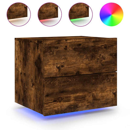 Väggmonterade sängbord med LED-lampor 2 st rökfärgad ek