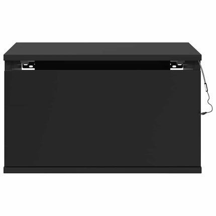 Väggmonterat sängbord med LED-lampor svart