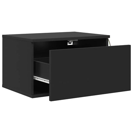 Väggmonterade sängbord med LED-lampor 2 st svart