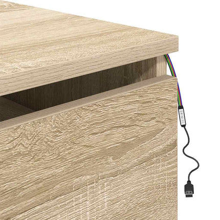 Väggmonterat sängbord med LED-lampor sonoma-ek