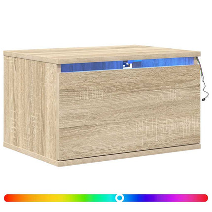 Väggmonterade sängbord med LED-lampor 2 st sonoma-ek