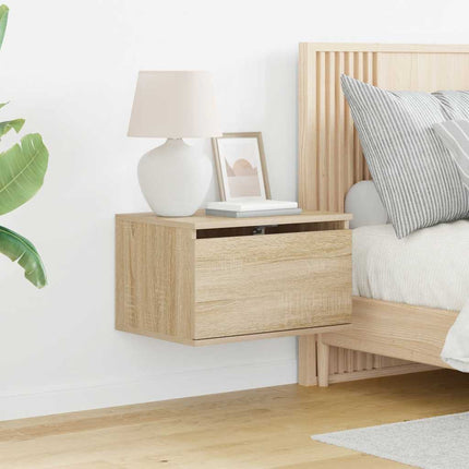 Väggmonterade sängbord med LED-lampor 2 st sonoma-ek