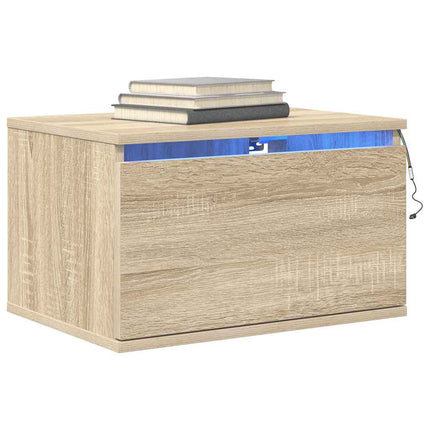Väggmonterade sängbord med LED-lampor 2 st sonoma-ek