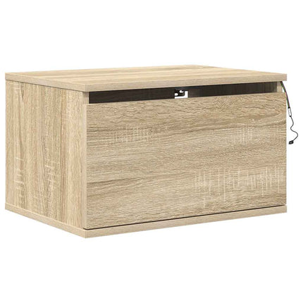 Väggmonterade sängbord med LED-lampor 2 st sonoma-ek