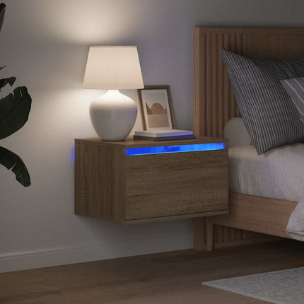 Väggmonterade sängbord med LED-lampor 2 st sonoma-ek