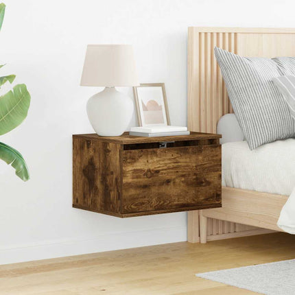 Väggmonterade sängbord med LED-lampor 2 st rökfärgad ek