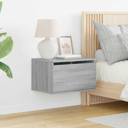 Väggmonterade sängbord med LED-lampor 2 st grå sonoma