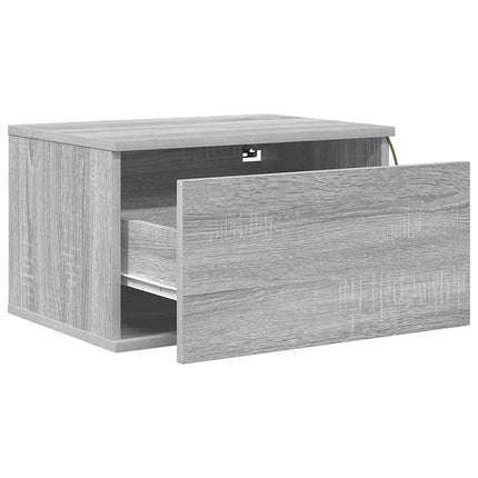 Väggmonterade sängbord med LED-lampor 2 st grå sonoma
