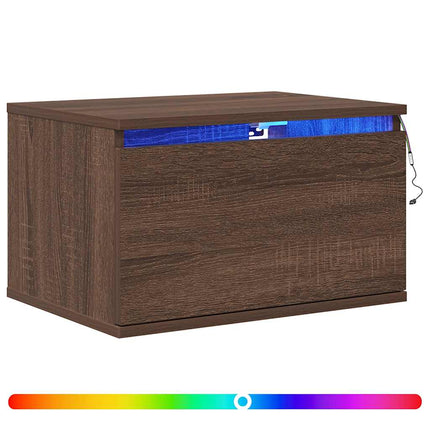 Väggmonterade sängbord med LED-lampor 2 st brun ek