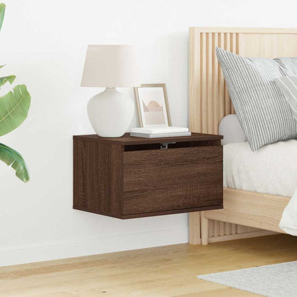 Väggmonterade sängbord med LED-lampor 2 st brun ek