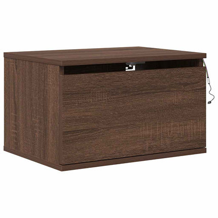 Väggmonterade sängbord med LED-lampor 2 st brun ek