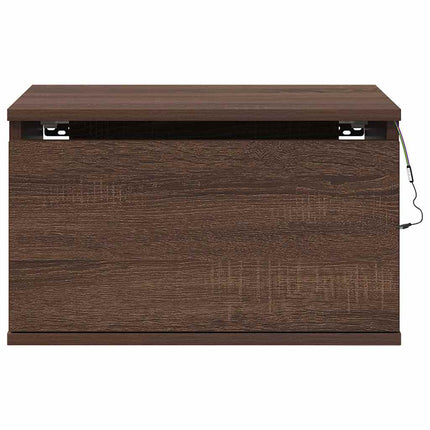 Väggmonterade sängbord med LED-lampor 2 st brun ek