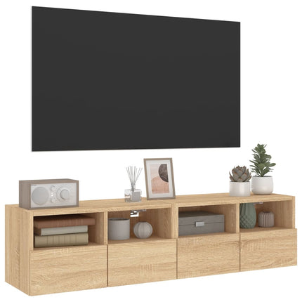 Väggmonterad tv-bänk 2 st sonoma-ek 60x30x30 cm konstruerat trä