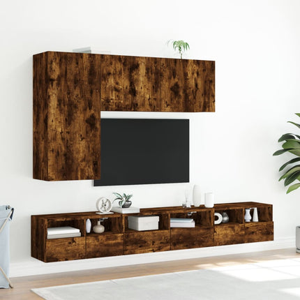 Väggmonterad tv-bänk rökfärgad ek 60x30x30 cm konstruerat trä