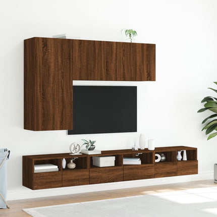 Väggmonterad tv-bänk brun ek 60x30x30 cm konstruerat trä
