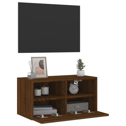 Väggmonterad tv-bänk brun ek 60x30x30 cm konstruerat trä