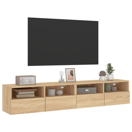 Väggmonterad tv-bänk 2 st sonoma-ek 80x30x30 cm konstruerat trä