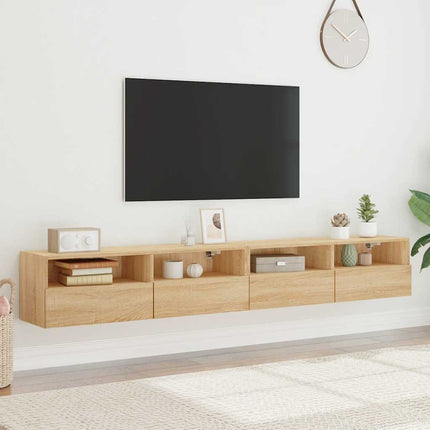 Väggmonterad tv-bänk 2 st sonoma-ek 100x30x30cm konstruerat trä