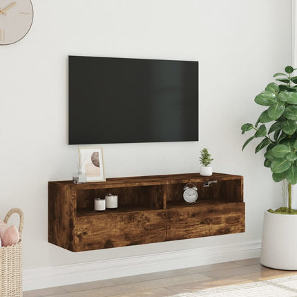 Väggmonterad tv-bänk rökfärgad ek 100x30x30 cm konstruerat trä