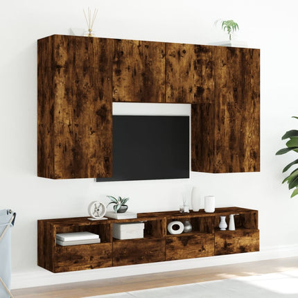 Väggmonterad tv-bänk rökfärgad ek 100x30x30 cm konstruerat trä