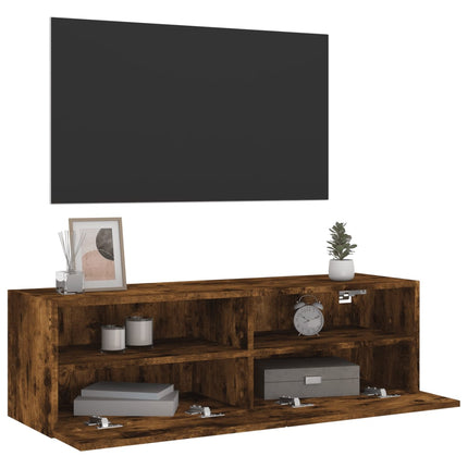 Väggmonterad tv-bänk rökfärgad ek 100x30x30 cm konstruerat trä