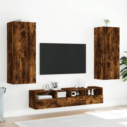 Väggmonterad tv-bänk rökfärgad ek 40,5x30x102cm konstruerat trä