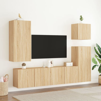 Väggmonterad tv-bänk 2 st sonoma-ek 80x30x41 cm