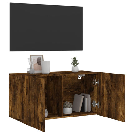 Väggmonterad tv-bänk rökfärgad ek 80x30x41 cm